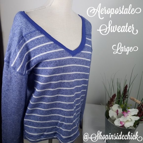 🔥4/$20 Aeropostale Striped Sweater Large Purple - Picture 2 of 15